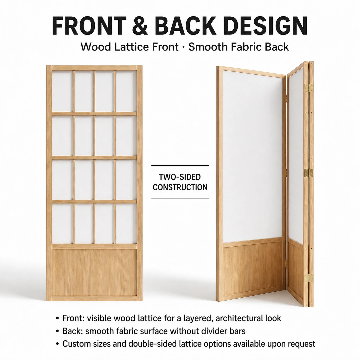 wooden room screen with natural wood frame creating a stylish privacy solution for Japanese inspired interiors